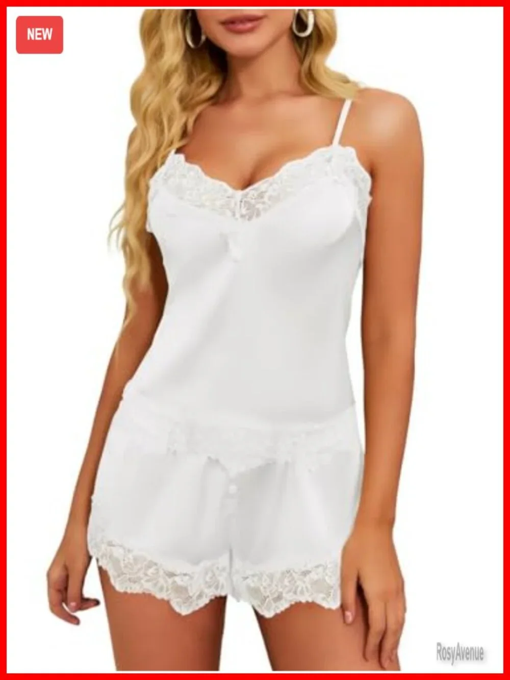 Silk Pajama Set with Lace Trim, Adjustable Straps, V-Neck, Satin Sleepwear